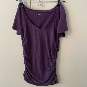Purple Caslon Ruched V-Neck Tee